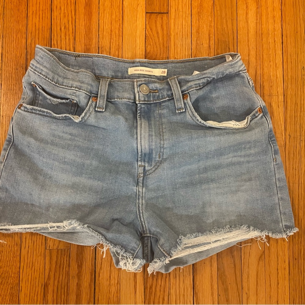 Levi's Blue Jean Shorts High-Waisted Frayed Hem